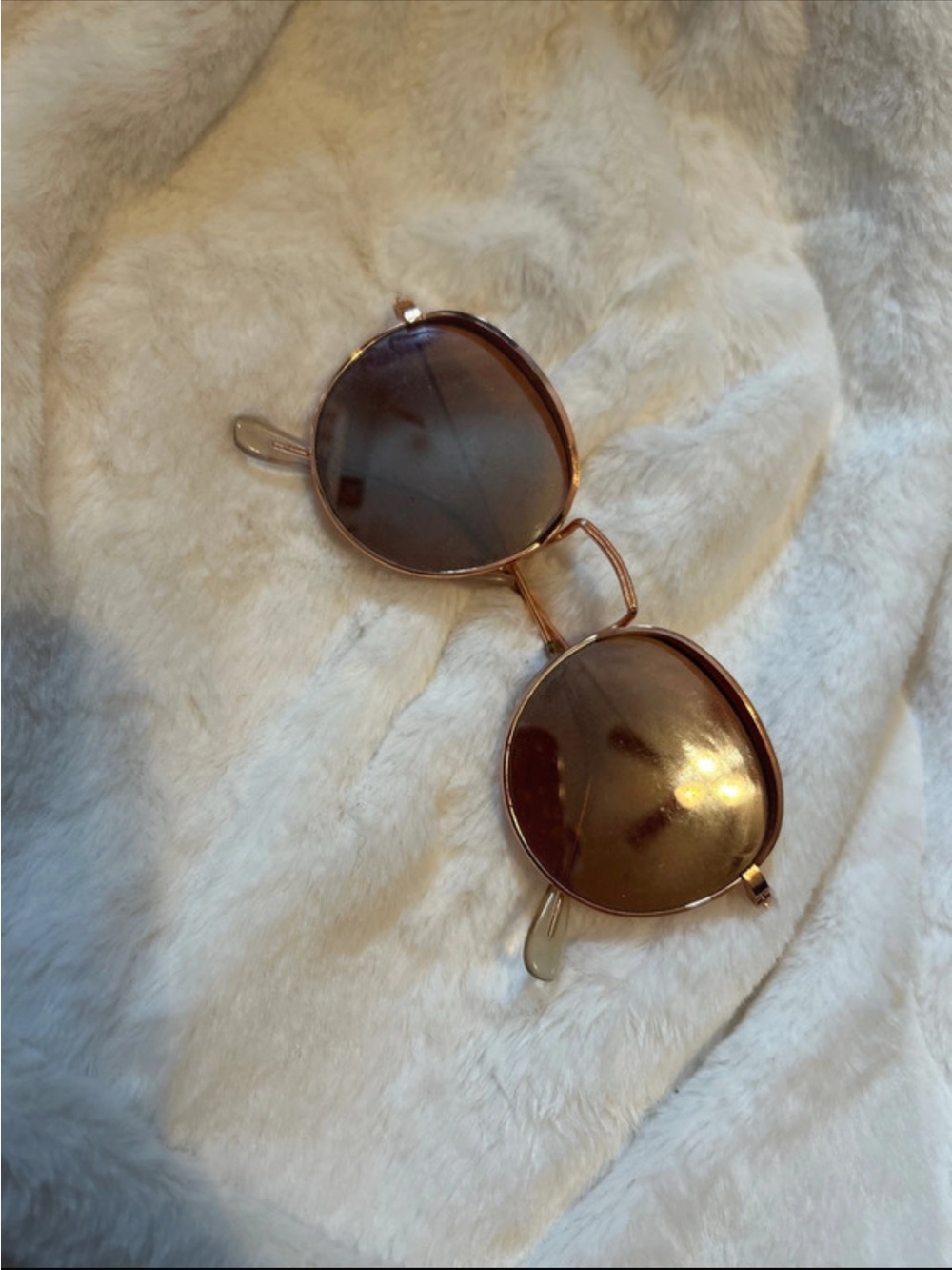 Gold Round Frame Women’s Sunglasses - Brown Lenses